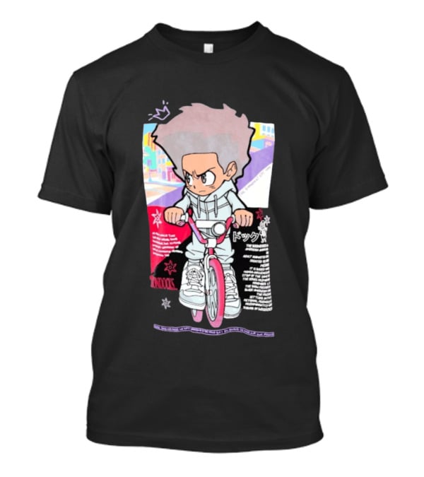 The Boondocks Freeman Cycle Anime Mashup Kid Biking Edgy T-Shirt