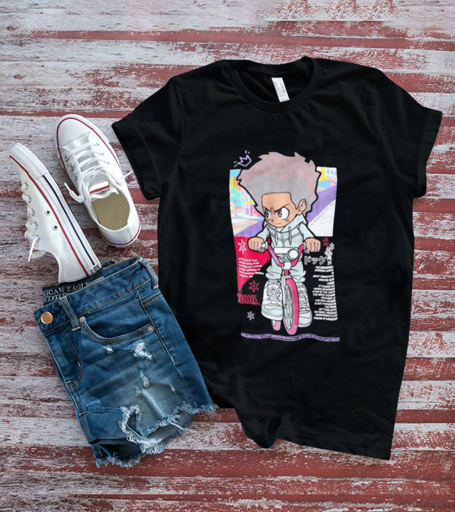 The Boondocks Freeman Cycle Anime Mashup Kid Biking Edgy T-Shirt
