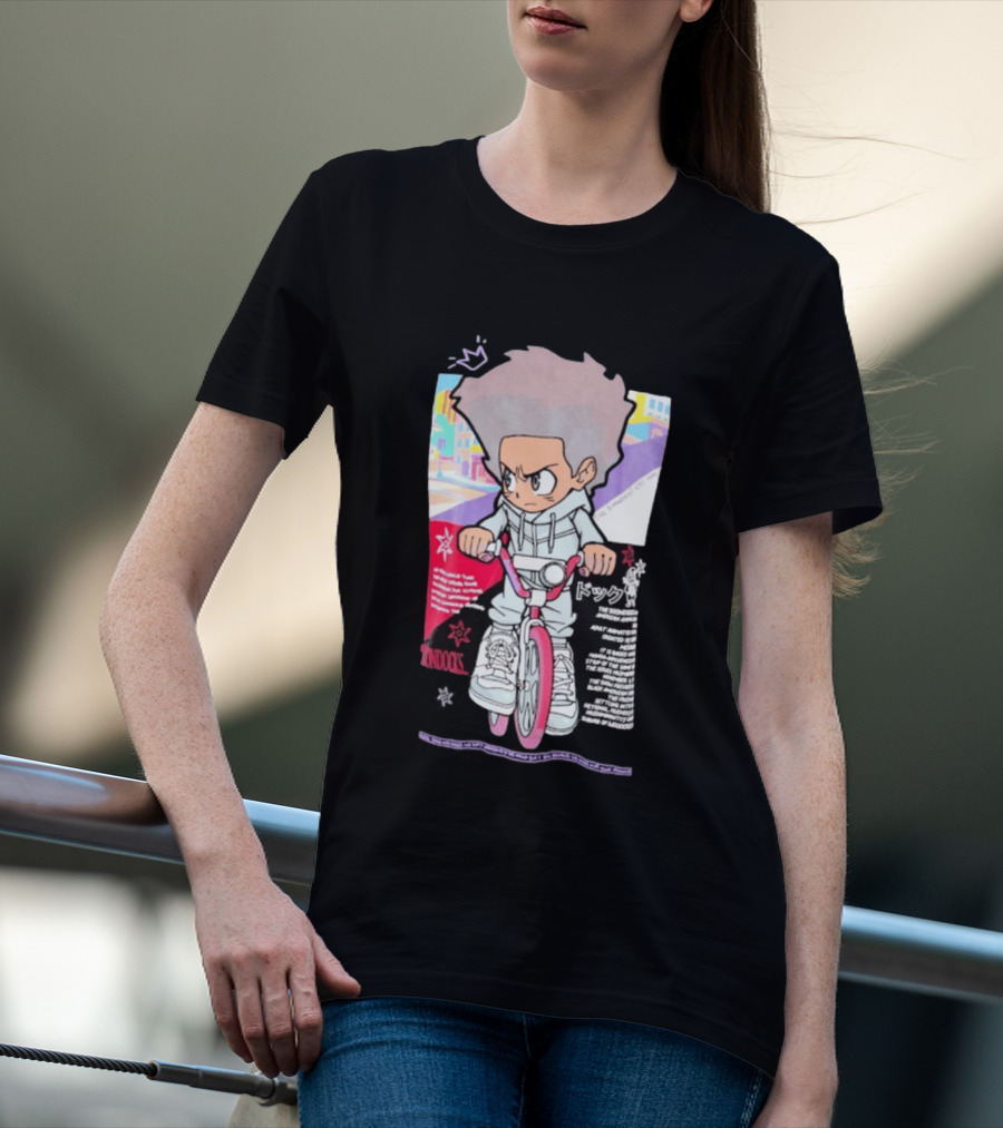 The Boondocks Freeman Cycle Anime Mashup Kid Biking Edgy T-Shirt