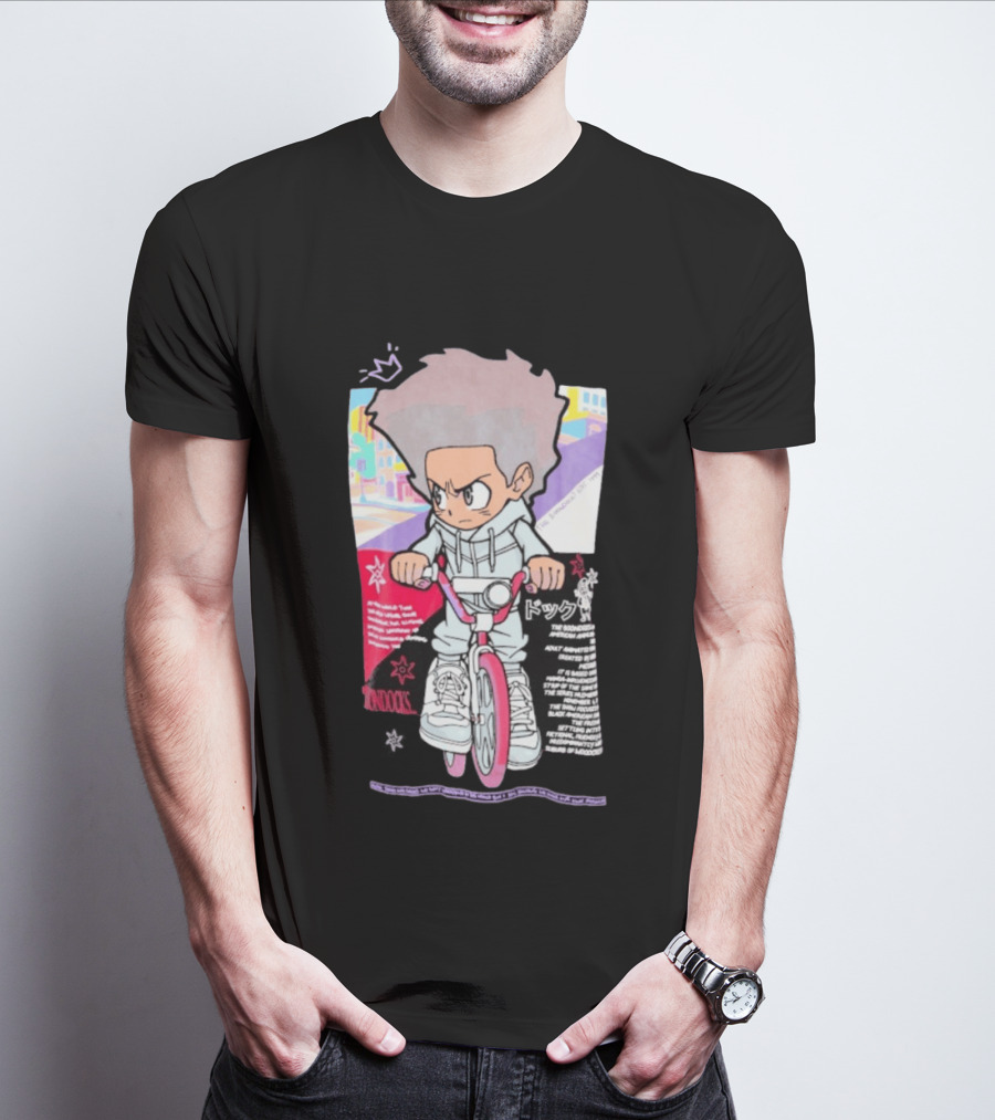 The Boondocks Freeman Cycle Anime Mashup Kid Biking Edgy T-Shirt