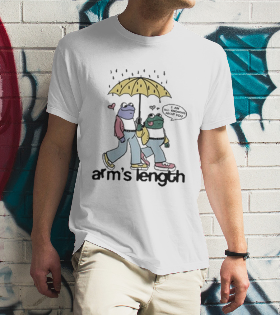 Arm's Length Frog And Toad Walking Under Umbrella With Love Hearts T-Shirt