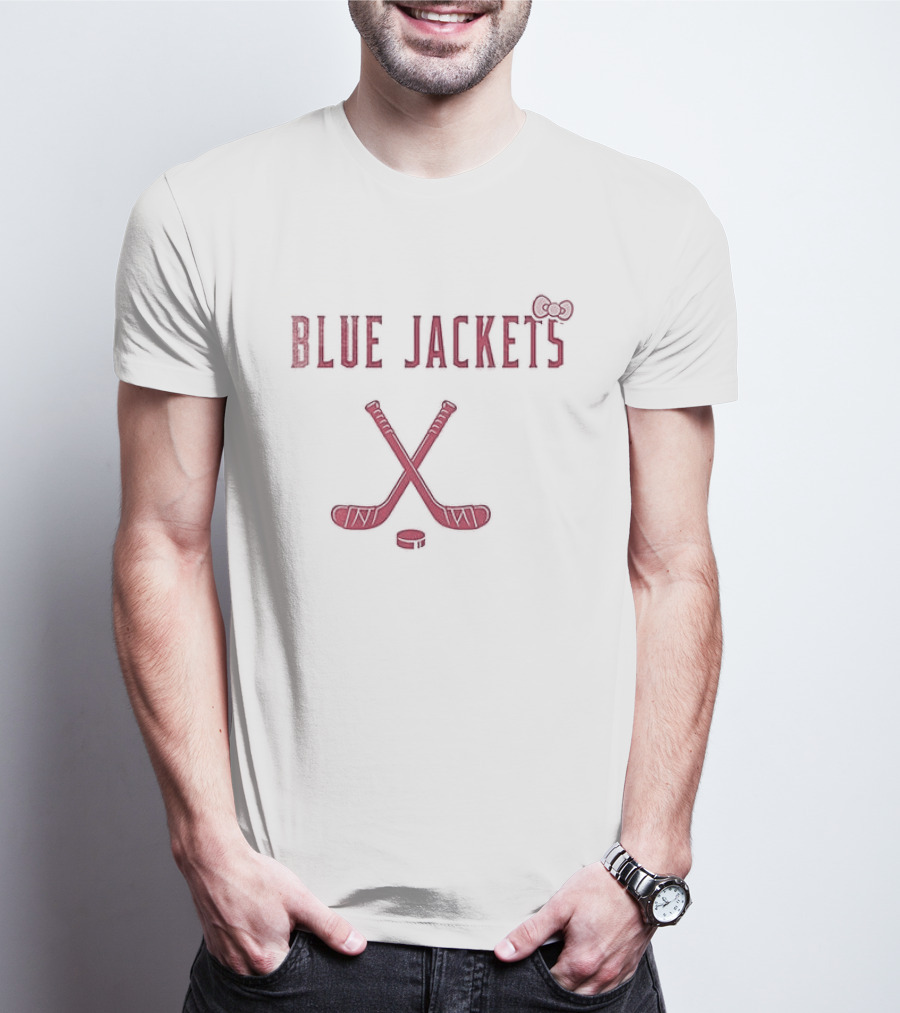 Columbus Blue Jackets Hello Kitty Collaboration With Hockey Sticks And Bow T-Shirt