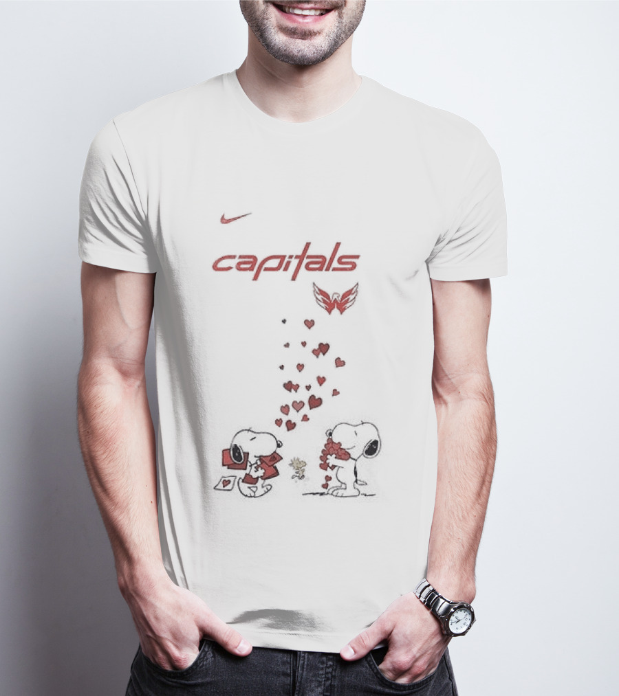 Washington Capitals Snoopy Hearts Valentine's Day Collaboration T-Shirt