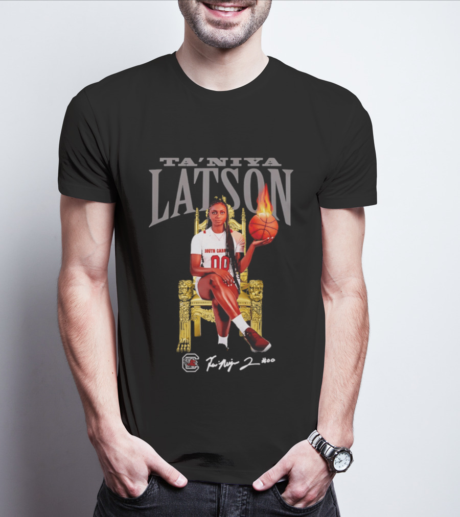 Ta'Niya Latson South Carolina Gamecocks Throne Queen Basketball Flame Champion T-Shirt