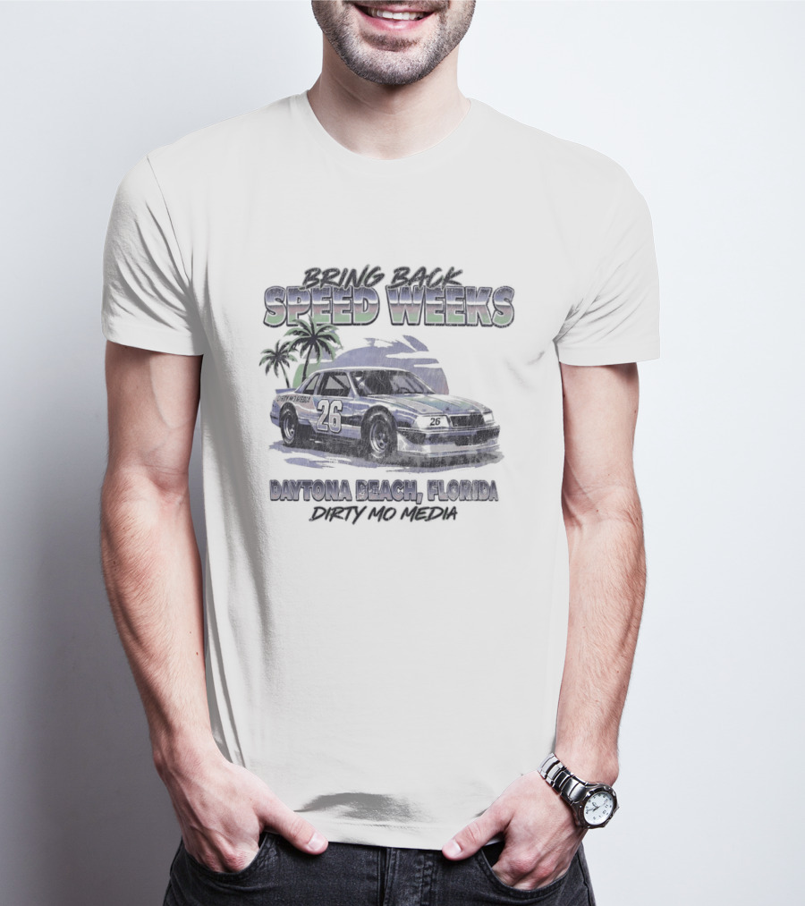 Bring Back Speed Weeks Daytona Beach Florida Dirty Mo Media Racing Car Palm Trees T-Shirt