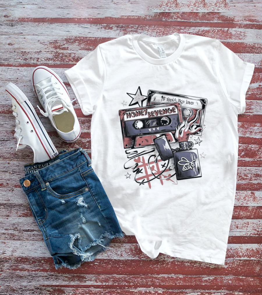 Honey Revenge Mixtape Cassette Red Star Flame Dice Skull T-Shirt
