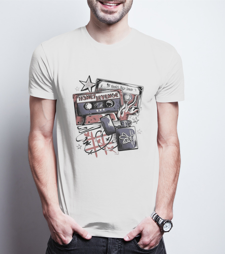 Honey Revenge Mixtape Cassette Red Star Flame Dice Skull T-Shirt