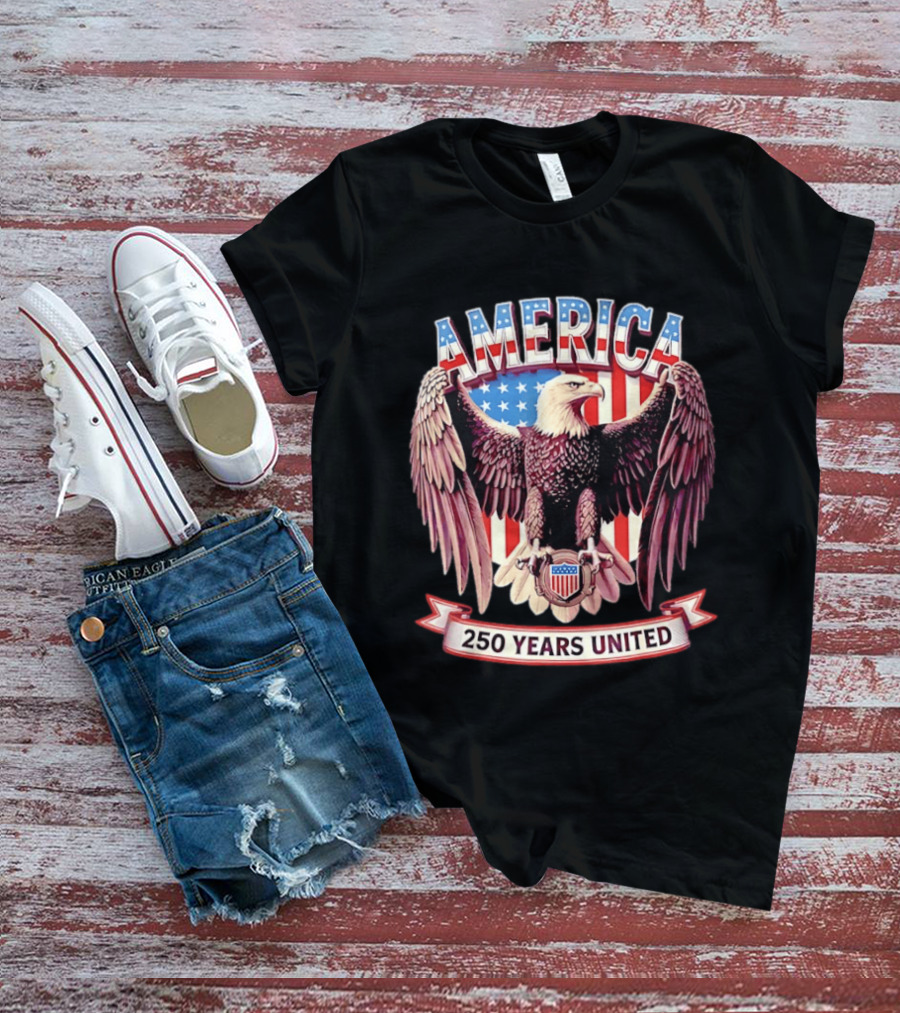 America Bald Eagle 250 Years United Patriotic Flag T-Shirt