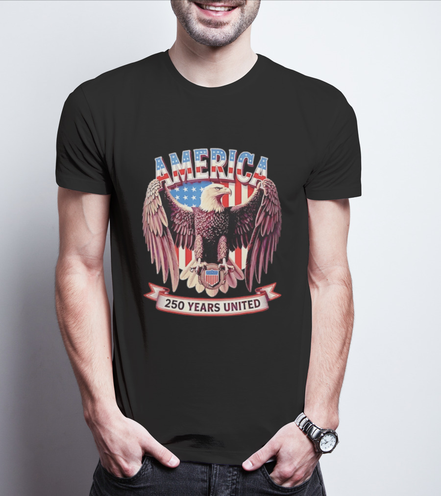 America Bald Eagle 250 Years United Patriotic Flag T-Shirt