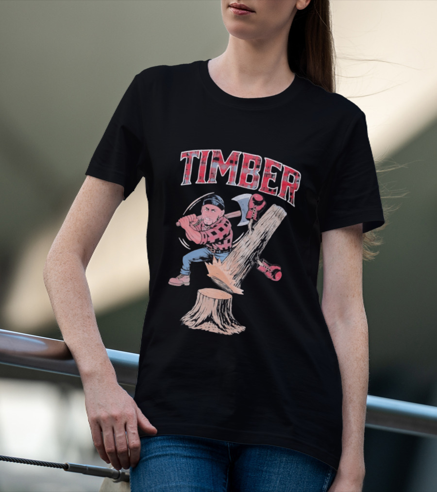 Timber Lumberjack Cartoon With Axe And Falling Tree T-Shirt