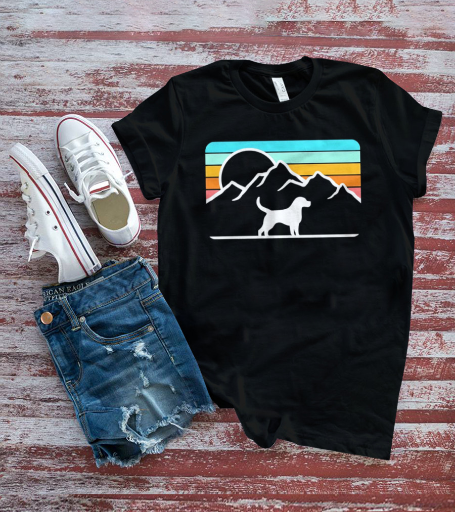 Dog With Mountain Retro Sunset T-Shirt