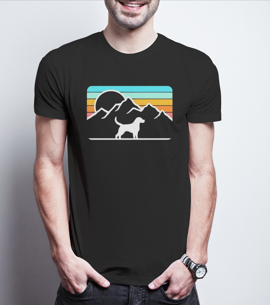 Dog With Mountain Retro Sunset T-Shirt