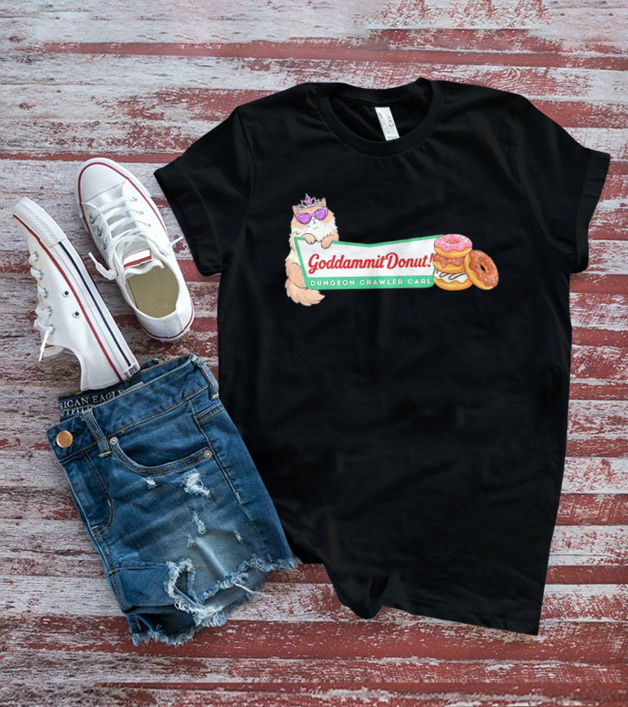 Goddammit Donut Dungeon Crawler Carl Cat With Sunglasses And Donuts T-Shirt