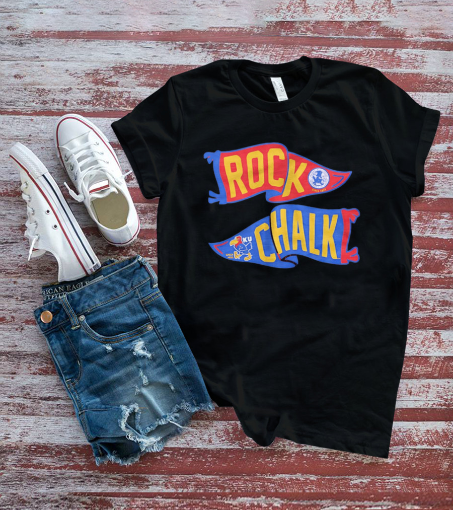Rock Chalk KU Kansas Jayhawks Established Circa 1865 Pennant T-Shirt