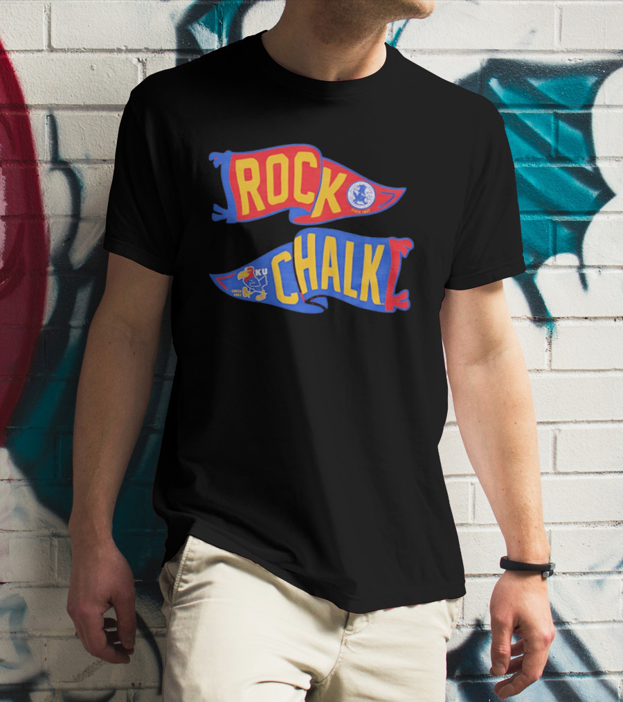 Rock Chalk KU Kansas Jayhawks Established Circa 1865 Pennant T-Shirt