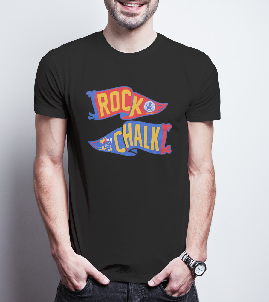 Rock Chalk KU Kansas Jayhawks Established Circa 1865 Pennant T-Shirt