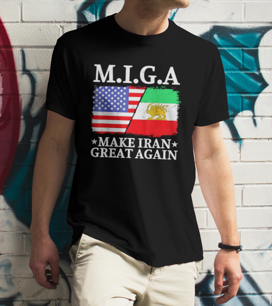 M.I.G.A Make Iran Great Again Half American Half Iranian Flags T-Shirt