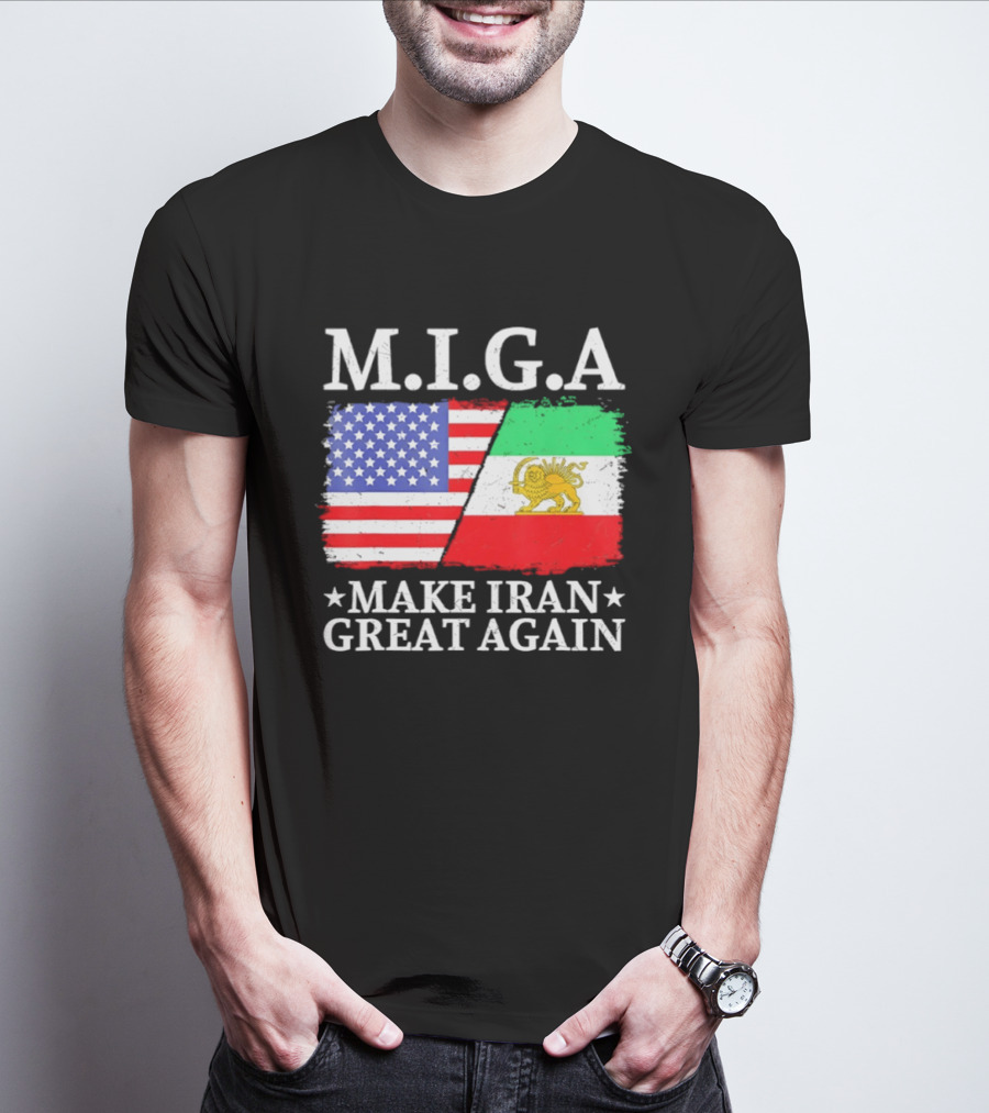 M.I.G.A Make Iran Great Again Half American Half Iranian Flags T-Shirt