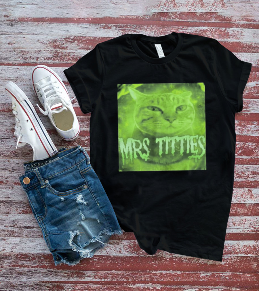 Mrs Titties Cat Glowing Neon Green Feline T-Shirt