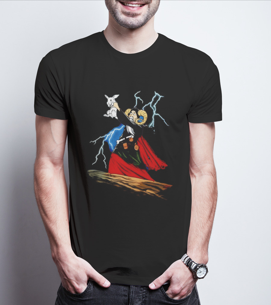 Tim The Enchanter Monty Python Wizard Holding Killer Rabbit Iconic Movie Scene T-Shirt