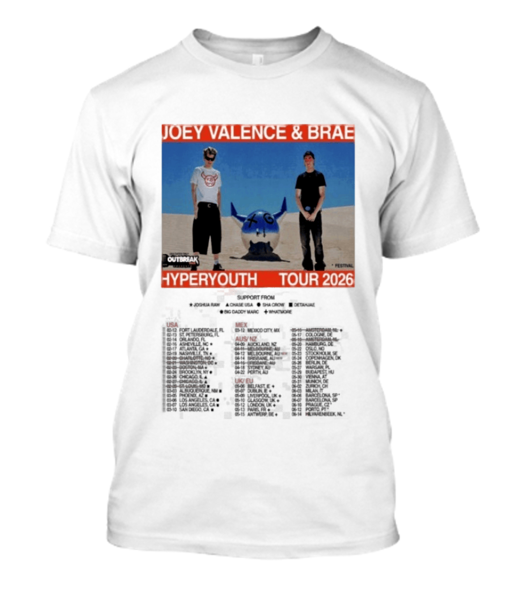 Joey Valence & Brae Hyperyouth Tour 2026 Festival Outbreak T-Shirt