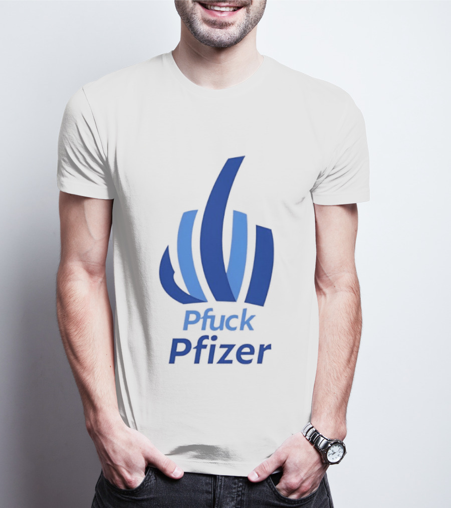 Pfuck Pfizer Middle Finger Symbol Bold Blue T-Shirt