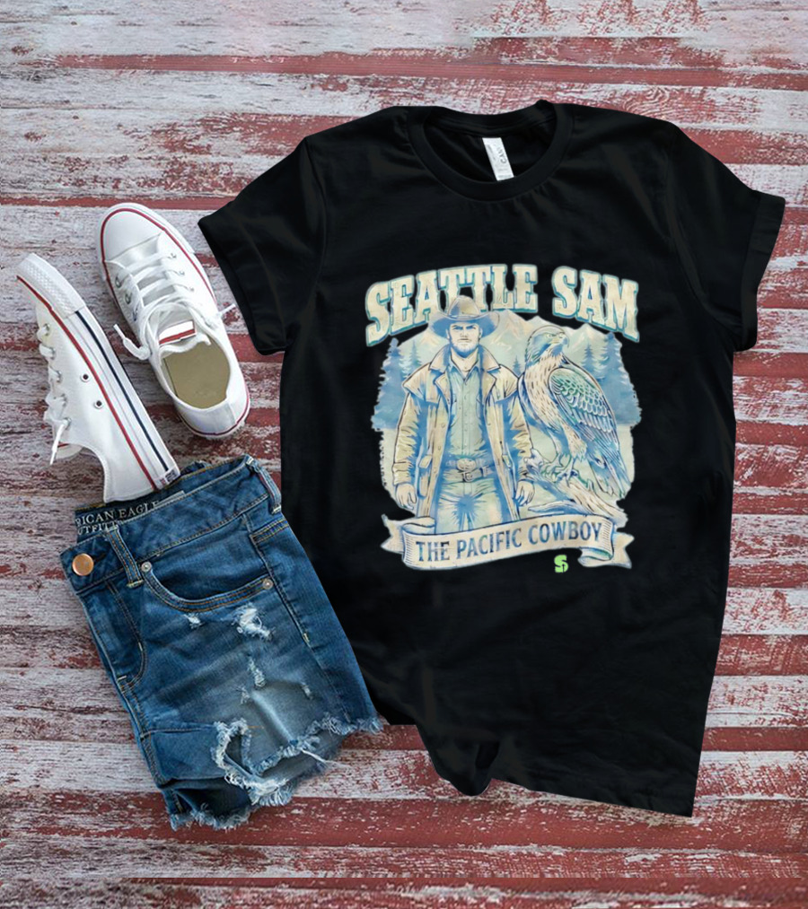 Seattle Sam The Pacific Cowboy With Mountains And Eagle T-Shirt