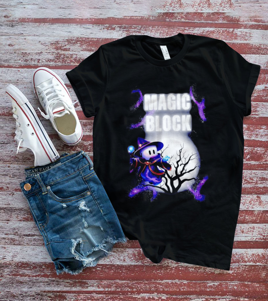 Magic Block Wizard With Glowing Orbs And Mystical Tree T-Shirt