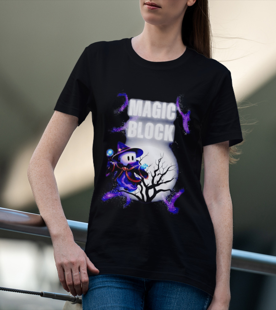 Magic Block Wizard With Glowing Orbs And Mystical Tree T-Shirt