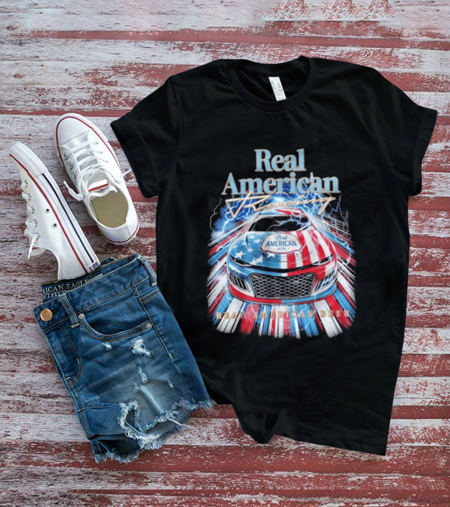 Real American Beer Racing Car With Stars And Stripes T-Shirt