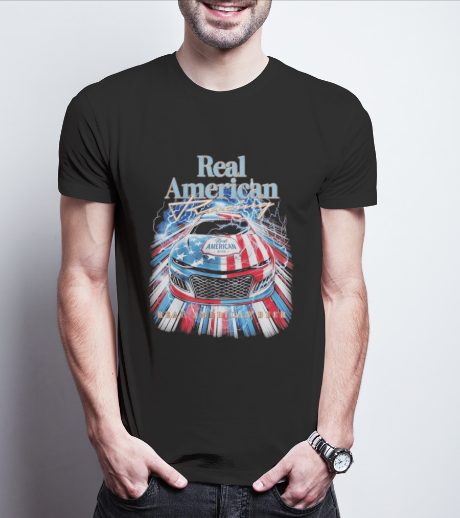 Real American Beer Racing Car With Stars And Stripes T-Shirt