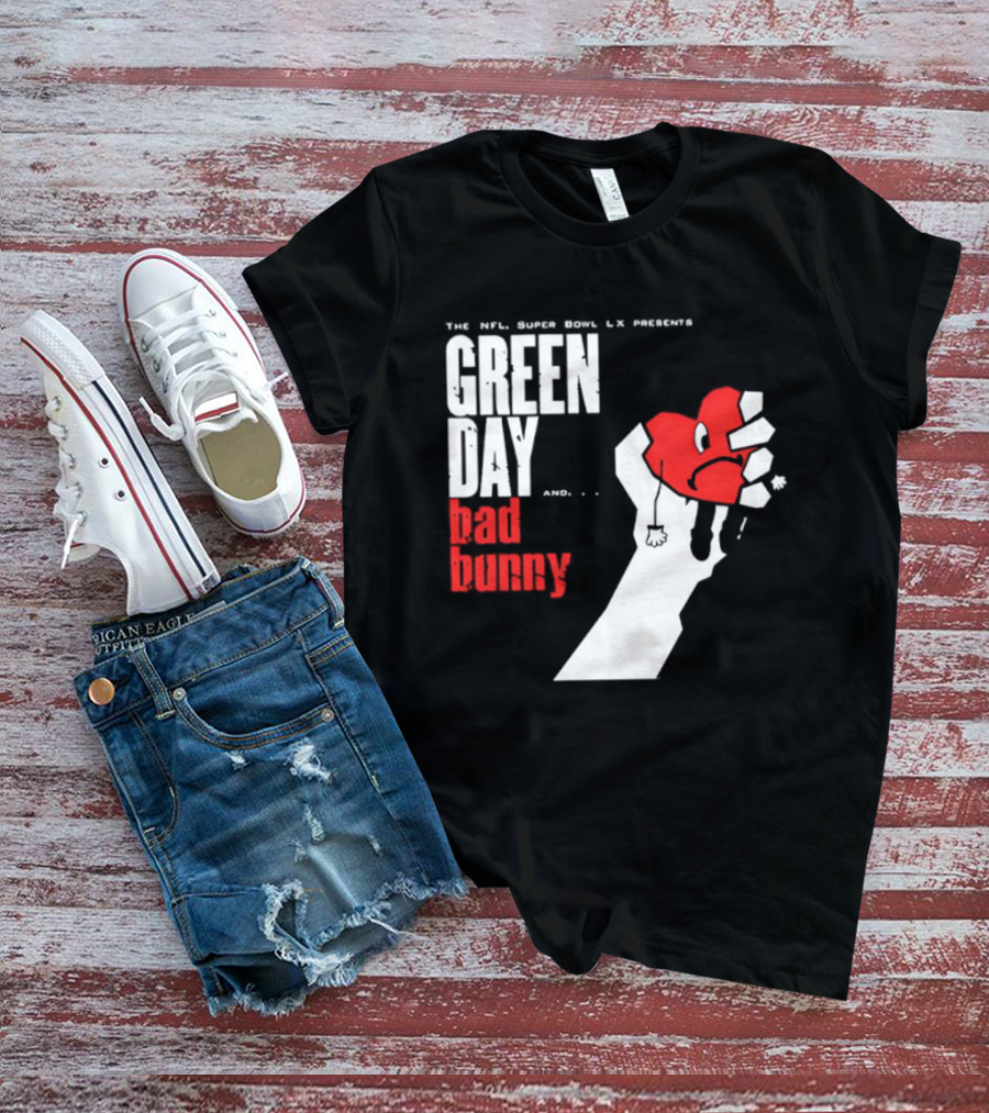 The NFL Super Bowl LVI Presents Green Day Bad Bunny Heart Image T-Shirt