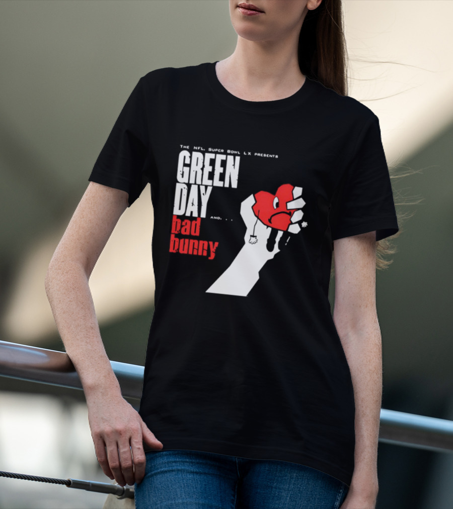 The NFL Super Bowl LVI Presents Green Day Bad Bunny Heart Image T-Shirt
