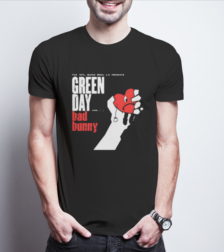 The NFL Super Bowl LVI Presents Green Day Bad Bunny Heart Image T-Shirt
