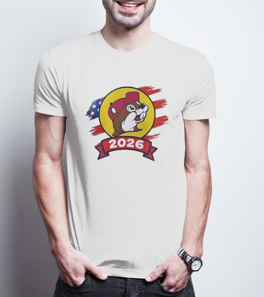 Buc Ee's 2026 Celebration With Iconic Beaver Emblem And American Flag T-Shirt