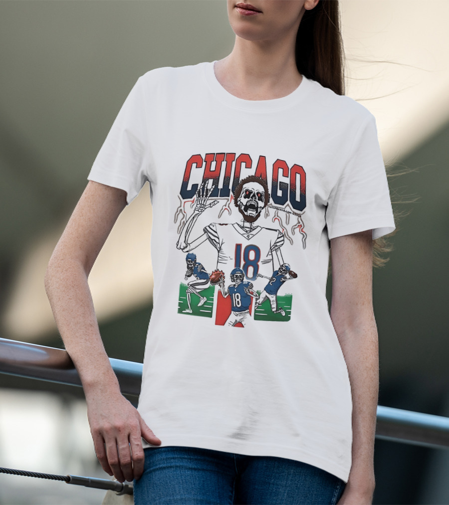 Caleb Williams Chicago 18 The Claw Skeleton Football Monster T-Shirt