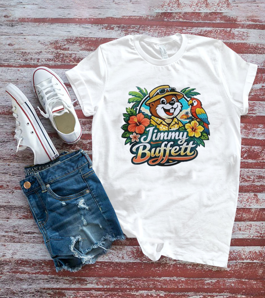 Jimmy Buffett Buc Ee's Tropical Parrot Hibiscus Island Vibes T-Shirt