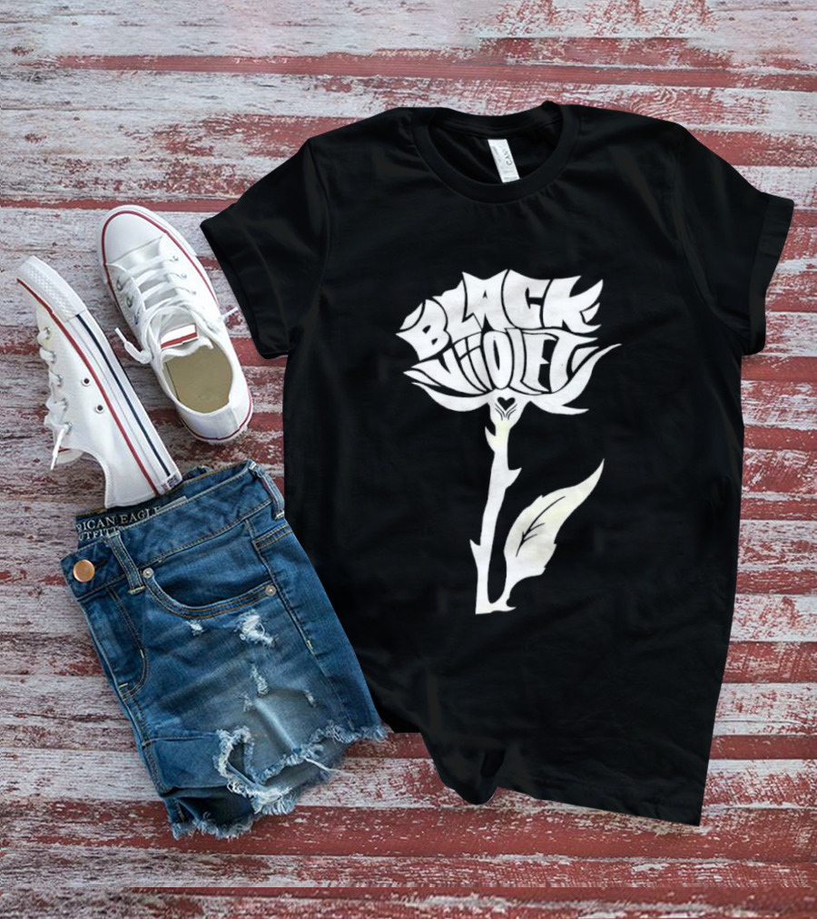 Black Viiolet Rose Shape Botanical T-Shirt