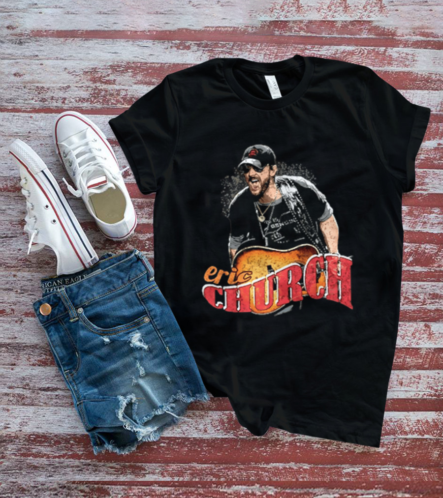Eric Church Country Rock Music Icon With Guitar And Hat T-Shirt