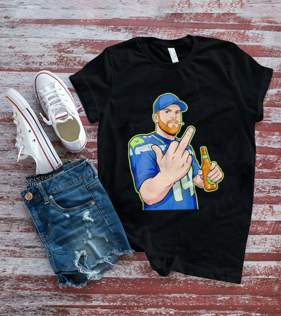 Ernest Jones Sam Darnold Middle Finger Seahawks Fan Gesture Cartoon T-Shirt