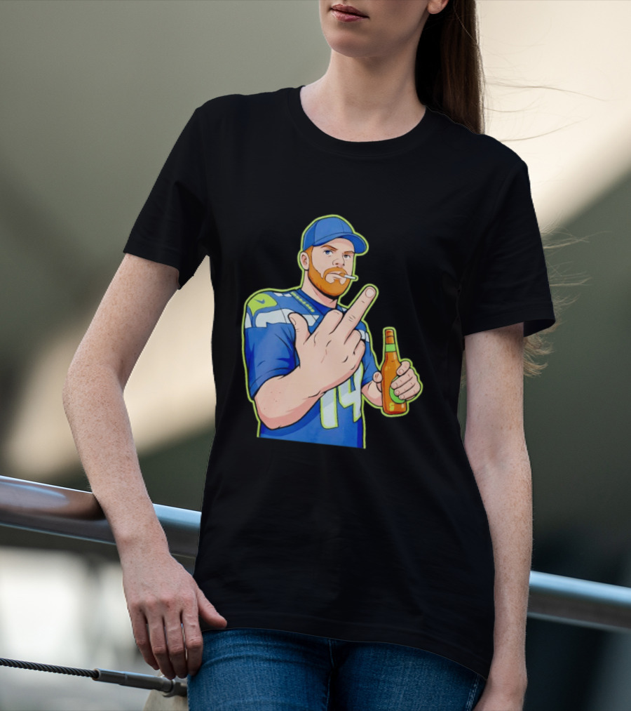 Ernest Jones Sam Darnold Middle Finger Seahawks Fan Gesture Cartoon T-Shirt