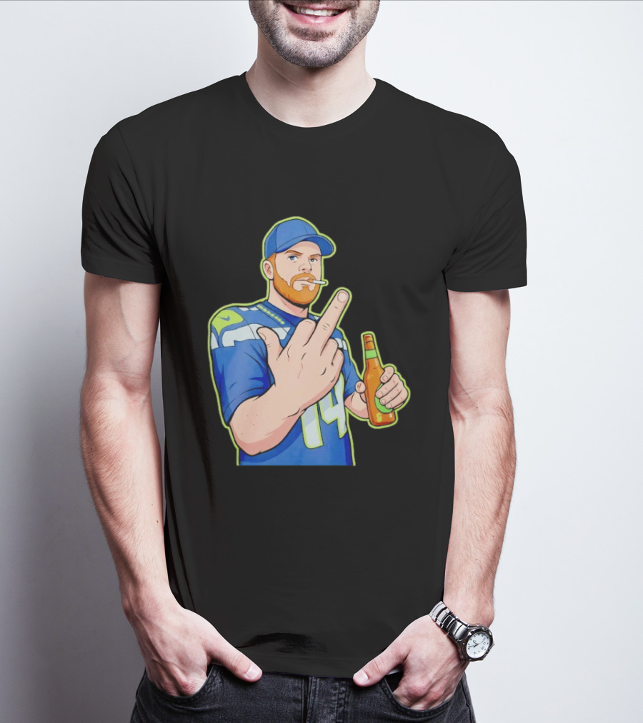 Ernest Jones Sam Darnold Middle Finger Seahawks Fan Gesture Cartoon T-Shirt