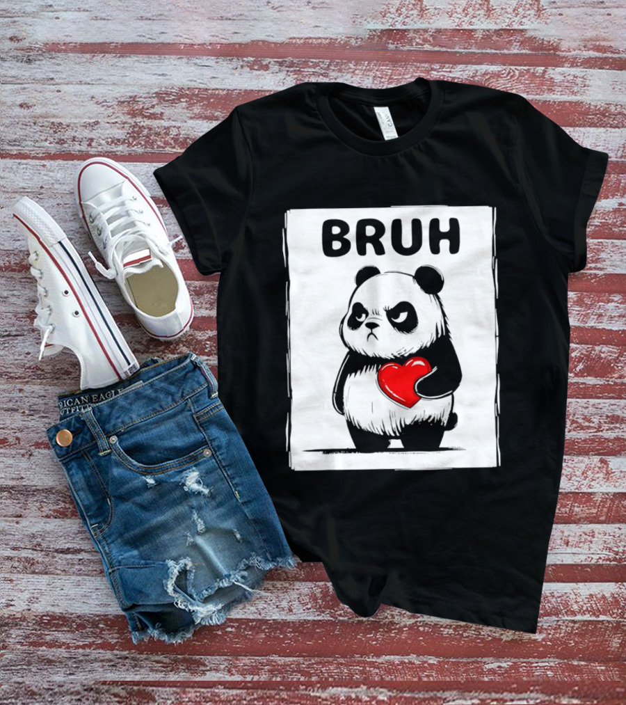 Grumpy Panda Bruh Valentine's Red Heart T-Shirt