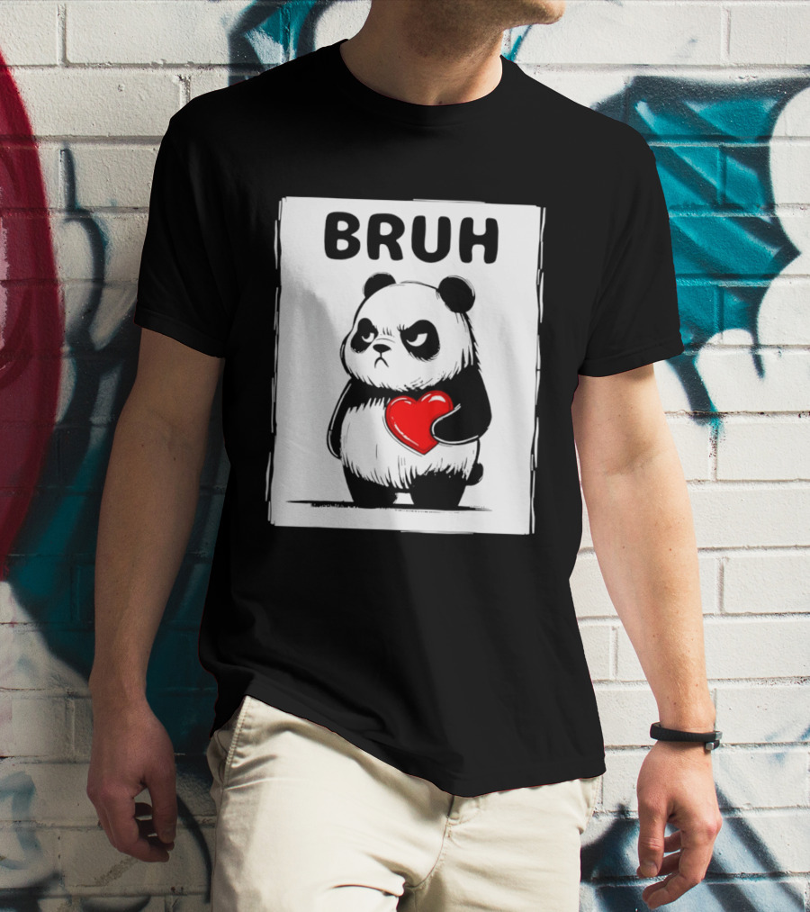 Grumpy Panda Bruh Valentine's Red Heart T-Shirt