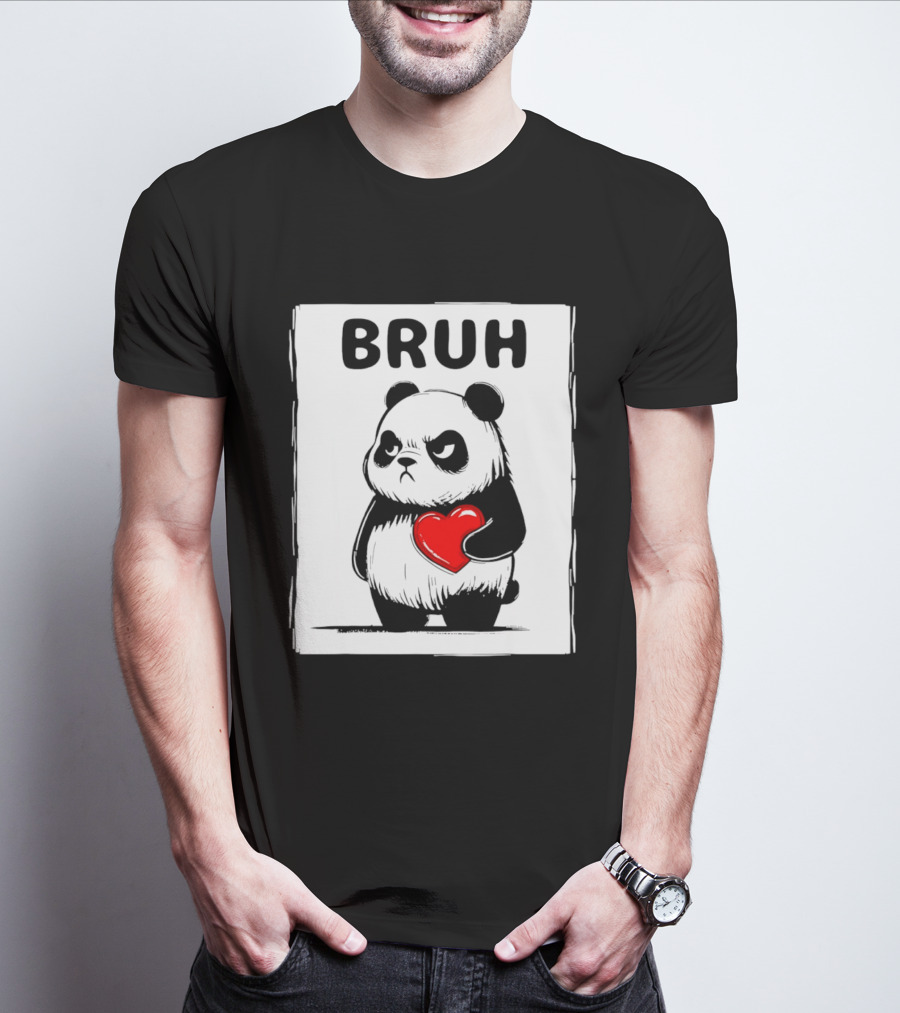 Grumpy Panda Bruh Valentine's Red Heart T-Shirt