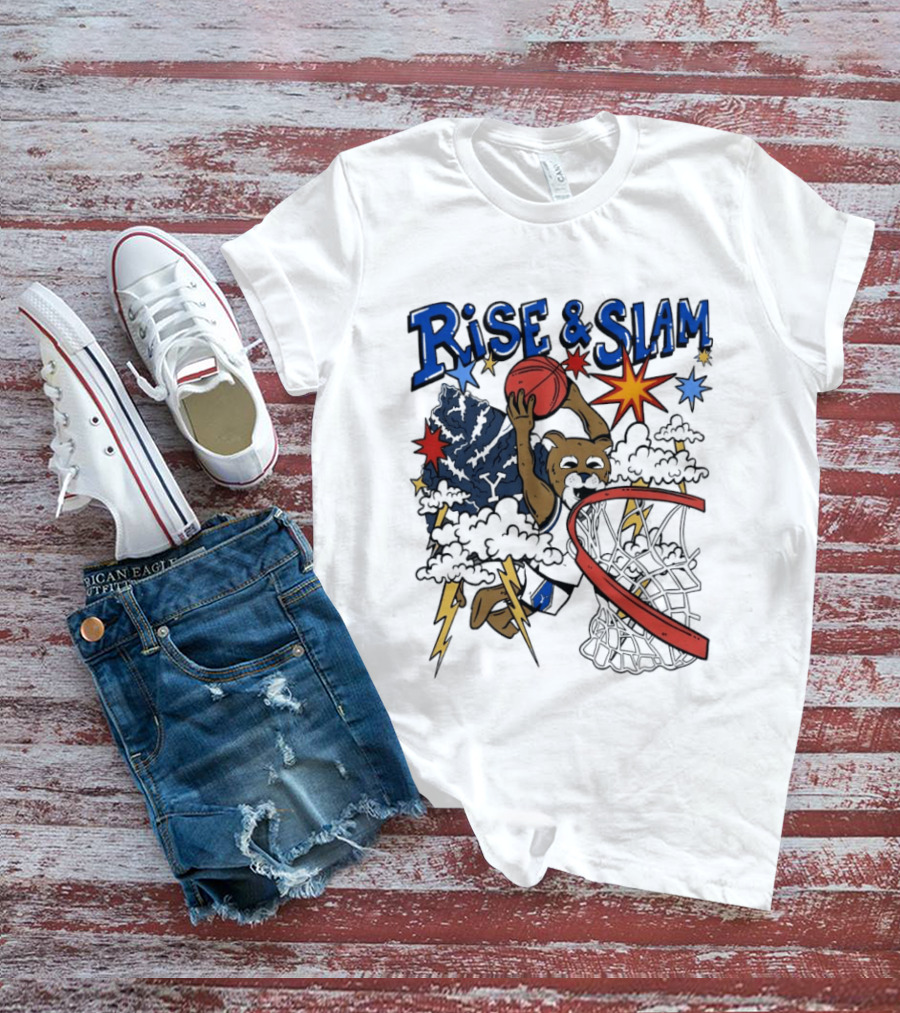 BYU Basketball Rise And Slam Flyin' Hoops Bear Dunking With Stars And Lightning T-Shirt