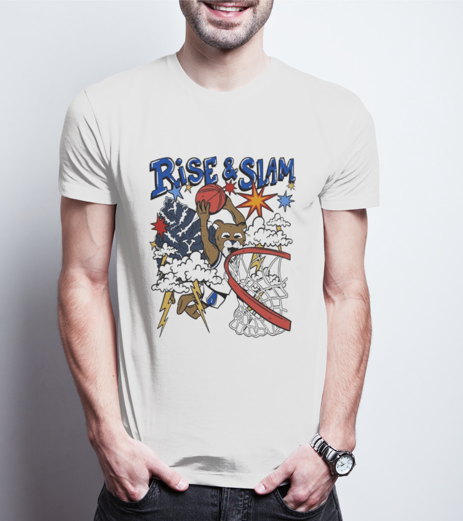 BYU Basketball Rise And Slam Flyin' Hoops Bear Dunking With Stars And Lightning T-Shirt