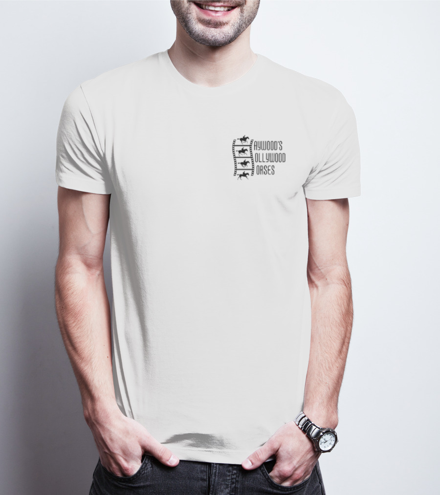 Haywood's Hollywood Horses Stacked Text With Stylized Horse Motif T-Shirt