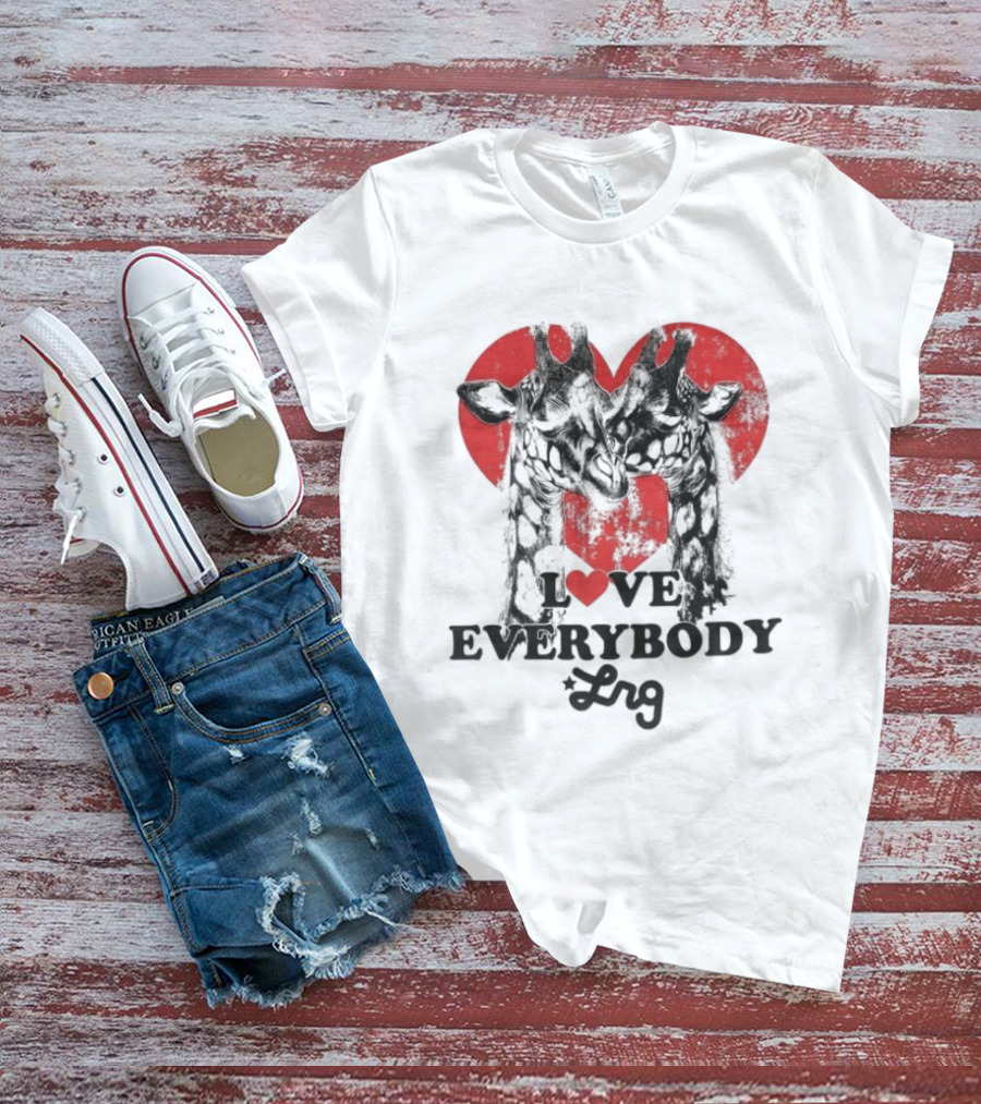L R G Love Everybody Red Heart Giraffes T-Shirt