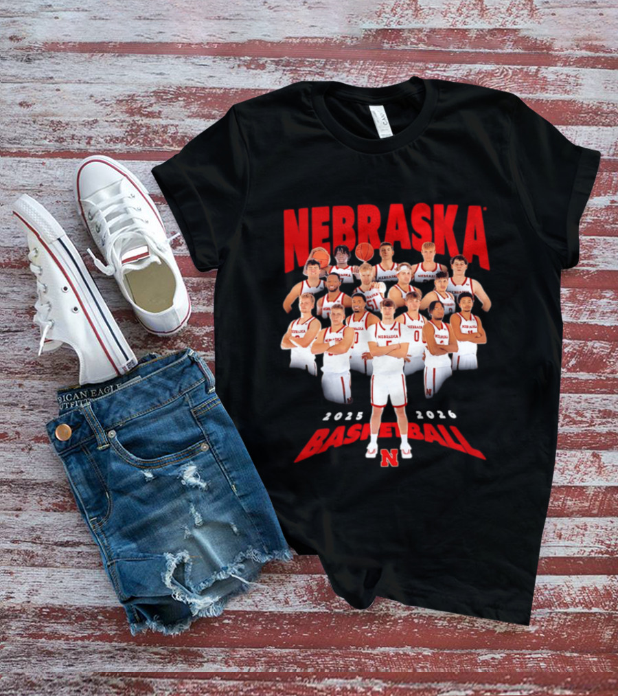 Nebraska 2025 2026 Basketball Team Collage T-Shirt